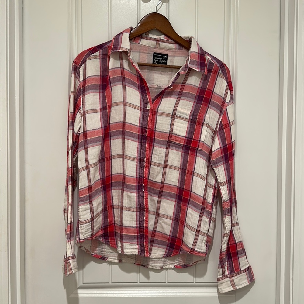 AEO | Boyfriend Fit Plaid Button Shirt